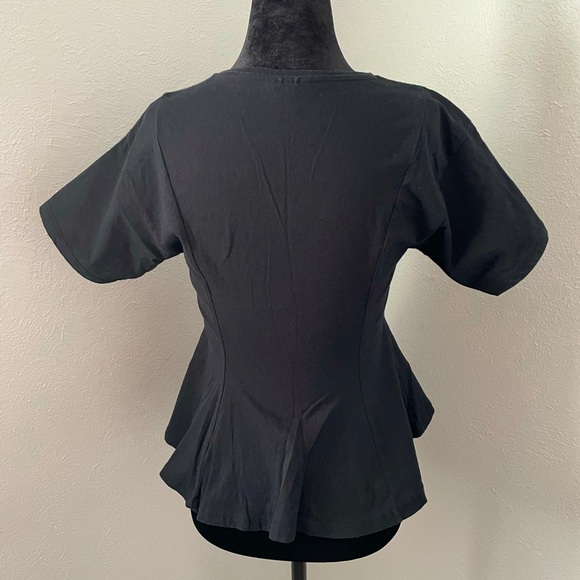 Topshop Black Short-Sleeve Peplum Top, Size Small - Picture 2 of 2